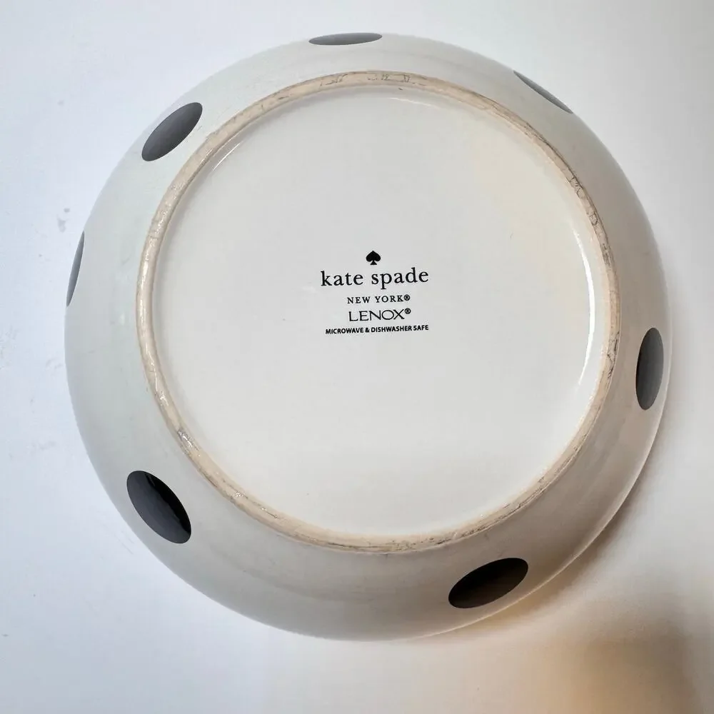 Kate Spade New York Deco Dot Lenox Serving Bowl Ceramic White Black Polka Dot 8